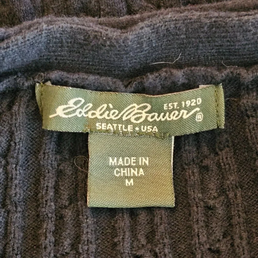 Eddie Bauer Sweater Womens M Black V Neck Cable Knit Long Sleeve Pullover Top - Picture 4 of 10